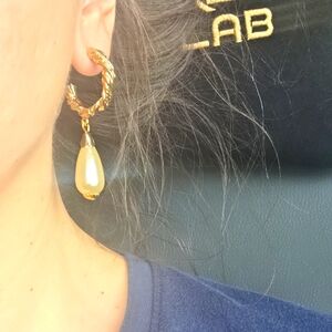 Elegant Gold and Cream Drop Earrings